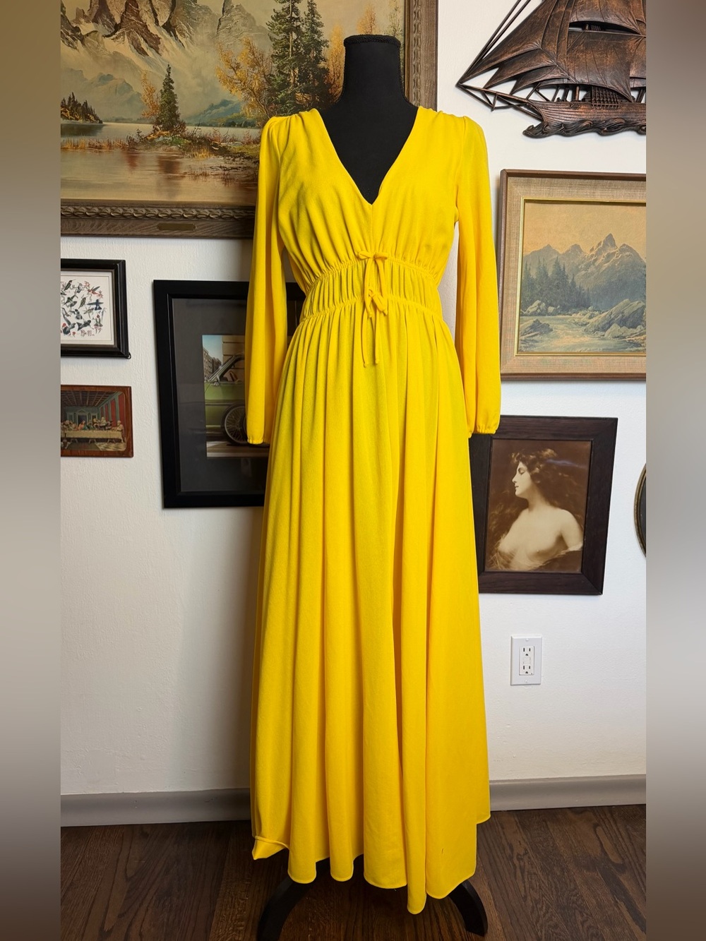 Vintage 1960s-70s JC Penney Yellow Maxi-Style House-Dress S-M